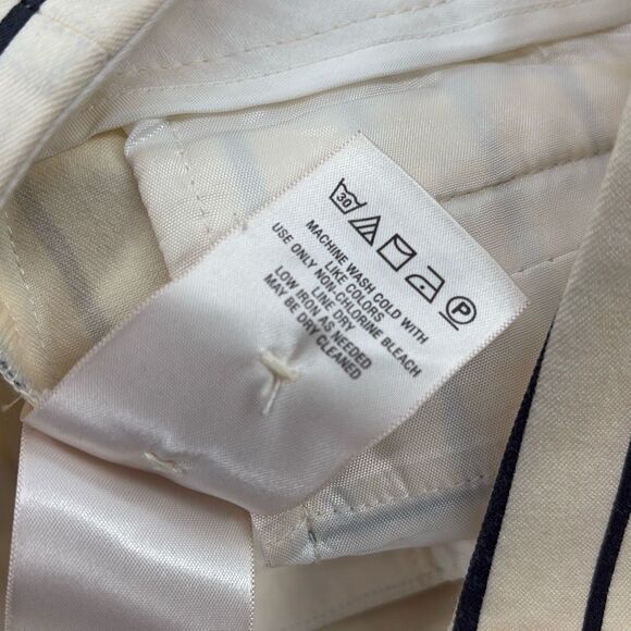 Anthropologie Essential Slim Pinstriped Pants‎ Mid -Rise Cream Navy size 0 - Picture 16 of 16